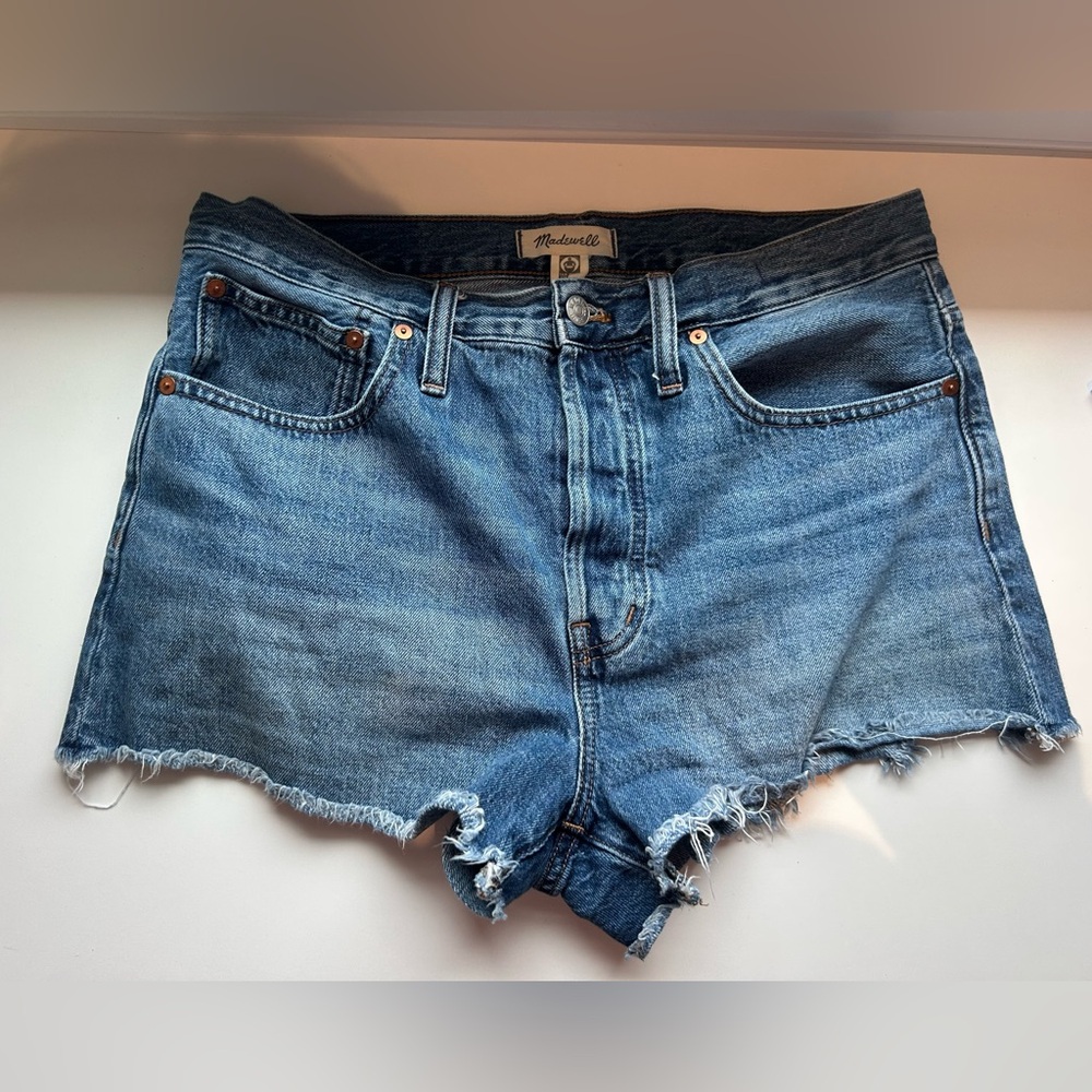 Madewell Blue Jean Shorts High-Waisted Raw Hem